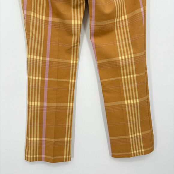Anthropologie Slim Cropped Kick-Flare Pants, Size 0, Yellow Motif Plaid Office - Picture 9 of 12